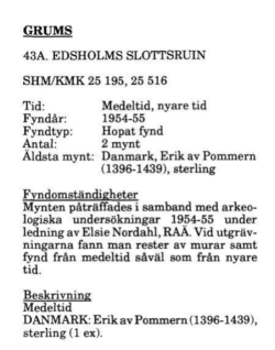 GRUMS 43A. EDSHOLMS SLOTTSRUIN SHM/KMK 25 195, 25 516