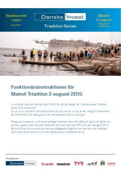 Funktionärsinstruktioner för Malmö Triathlon 2 augusti 2015