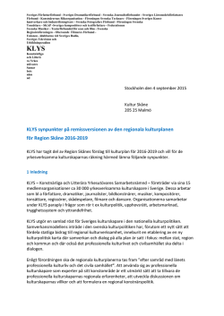 KLYS remissvar Skånes kulturplan 2016-2019
