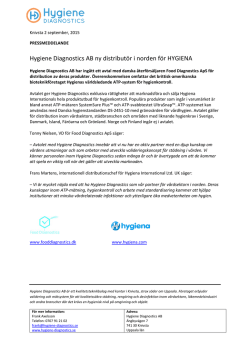 Hygiene Diagnostics AB ny distributör i norden för HYGIENA