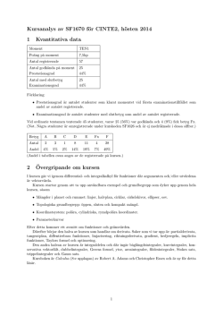 Kursanalys av SF1670 för CINTE2, hösten 2014 1 Kvantitativa