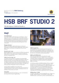 Brf Studio 2, Nyhetsbrev maj 2015