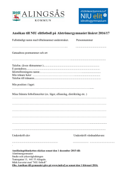 Ansökan till NIU elitfotboll på Alströmergymnasiet läsåret 2016/17