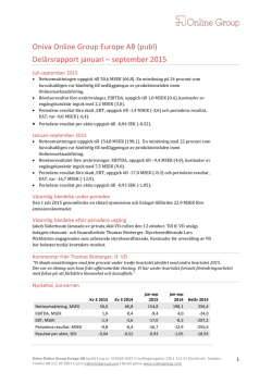 Delårsrapport jan-sep 2015