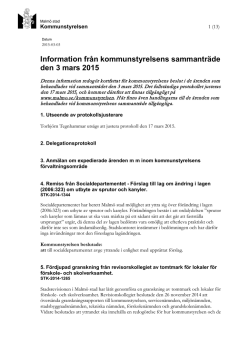 Information från kommunstyrelsen 150303