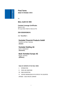 Final Terms Vontobel Financial Products GmbH Vontobel Holding