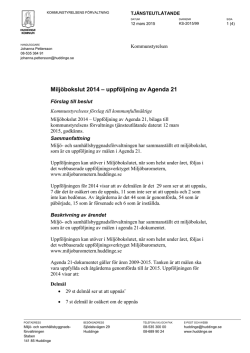 Ärende 5: Miljöbokslut 2014 - uppföljning av Agenda 21
