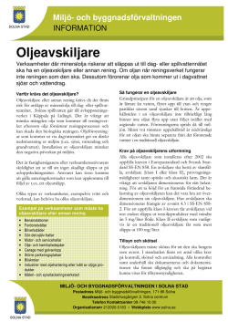 Oljeavskiljare, Informationsblad