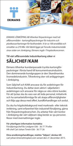 SÄLJCHEF/KAM - Hallpressen