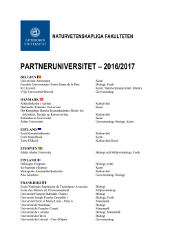 PARTNERUNIVERSITET – 2016/2017 - Naturvetenskapliga fakulteten