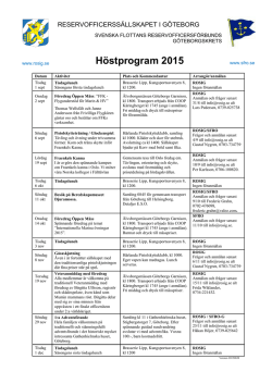 Höstprogram 2015 - Reservofficerssällskapet i Göteborg