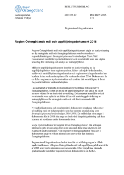 4.3 Region Östergötlands mål och uppföljningsdokument 2016