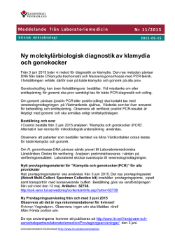 11/2015 Ny molekylärbiologisk diagnostik av klamydia och