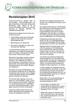 KOMMUNREVISORERNA INFORMERAR Revisionsplan 2015