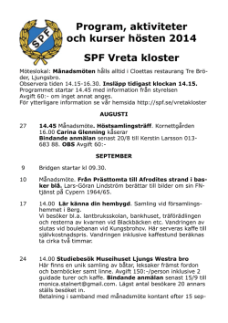 Program, aktiviteter och kurser hösten 2014 SPF Vreta kloster