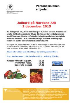 Personalklubben erbjuder Julbord på Nordens Ark 2 december 2015