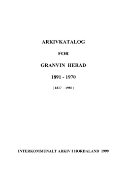 ARKIVKATALOG FOR GRANVIN HERAD 1891