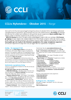 CCLI:s Nyhetsbrev – Oktober 2015 – Norge
