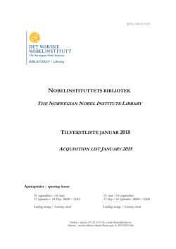 NOBELINSTITUTTETS BIBLIOTEK TILVEKSTLISTE JANUAR 2015