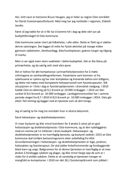 Budsjetthøring 2016  - Norsk Fysioterapeutforbund