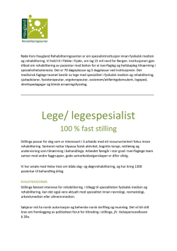 Lege/ legespesialist - Haugland Rehabiliteringssenter