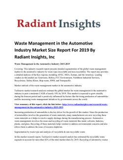 New Forecast Report - Waste Management in the Automotive Industry Market Size 2019: Radiant Insights, Inc