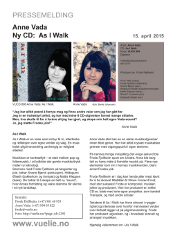 Anne Vada Ny CD: As I Walk 15. april 2015