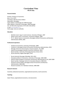 Position: Associate Professor, University of Stavanger