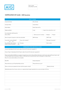 NOTIFICATION OF CLAIM – EAR Insurance