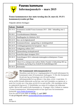 Fosnes kommune Informasjonsskriv – mars 2015