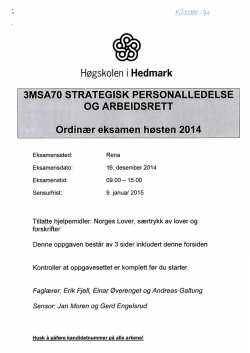 3MSA70 Strategisk personalledelse og arbeidsrett H2014