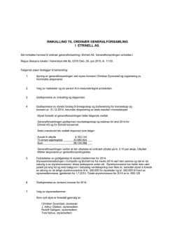 Innkalling til ordinær generalforsamling 26/6 2015