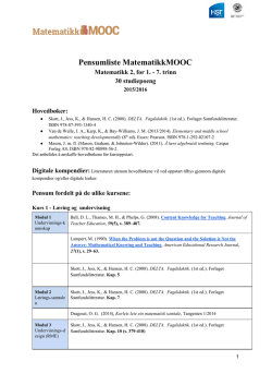 Pensumliste MatematikkMOOC pr 4. august 2015