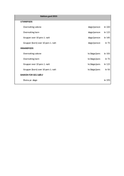 Bakken gard 2015 UTANBYGDS Overnatting vaksne døgn/person kr