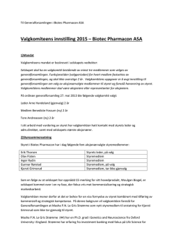 Valgkomiteens innstilling 2015 – Biotec Pharmacon ASA