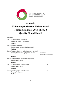 Årsmøte Utdanningsforbundet Kristiansund Torsdag 26. mars 2015