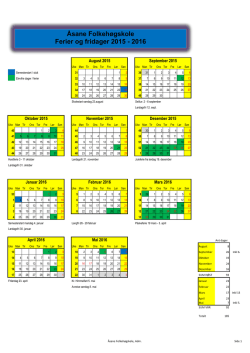 Åsane Folkehøgskole Ferier og fridager 2015