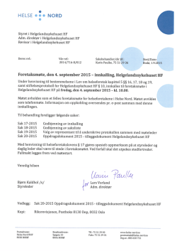 20150904 foretaksmøte Helgelandssykehuset HF, innkalling og