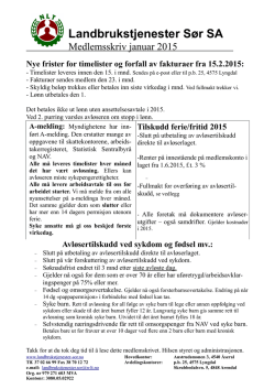 Medlemsskriv jan 2015 - Landbrukstjenester Sør SA