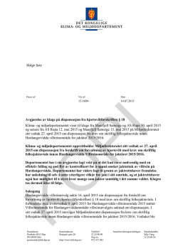 Dispensasjon § 18 Hardangervidda 2015