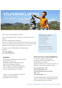 nYHETSBREV NOVEMBER 2015 - Velferdsklubben for Wärtsilä