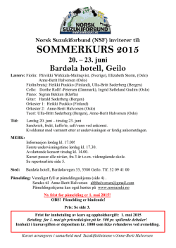 SOMMERKURS 2015 20. – 23. juni Bardøla hotell, Geilo