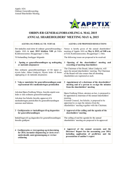 ordinær generalforsamling 6. mai, 2015 annual shareholders