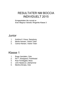 RESULTATER NM BOCCIA INDIVIDUELT 2015 Junior Klasse 1