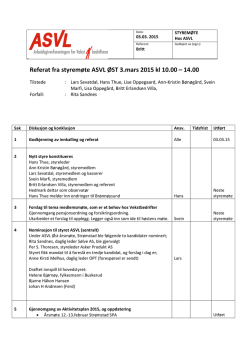Referat fra styremøte ASVL ØST 3.mars 2015 kl 10.00 – 14.00