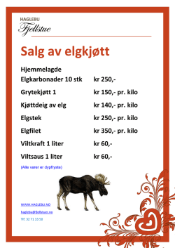 Salg av elgkjøtt - Haglebu Fjellstue