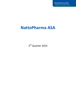 2015-11-24 Interim Report NattoPharma ASA 3 Quarter