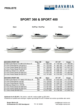 Prisliste Bavaria 360 & 400 Sport Series 2015 / 2016