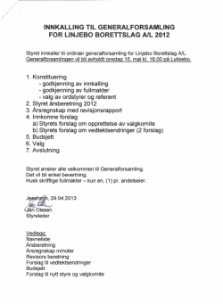 INNKALLING TIL GENERALFORSAMLING FOR