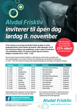 Alvdal Friskliv inviterer til åpen dag lørdag 8. november